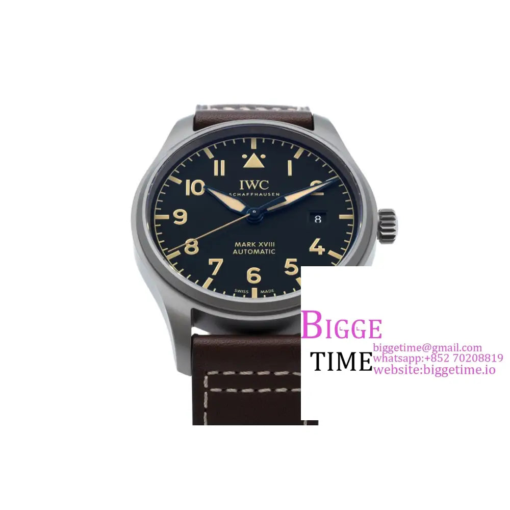 Iwc Pilot Mark Xviii 40Mm Iw327006 Titanium Black Dial Brown Leather Strap V7F A2892 Iwc