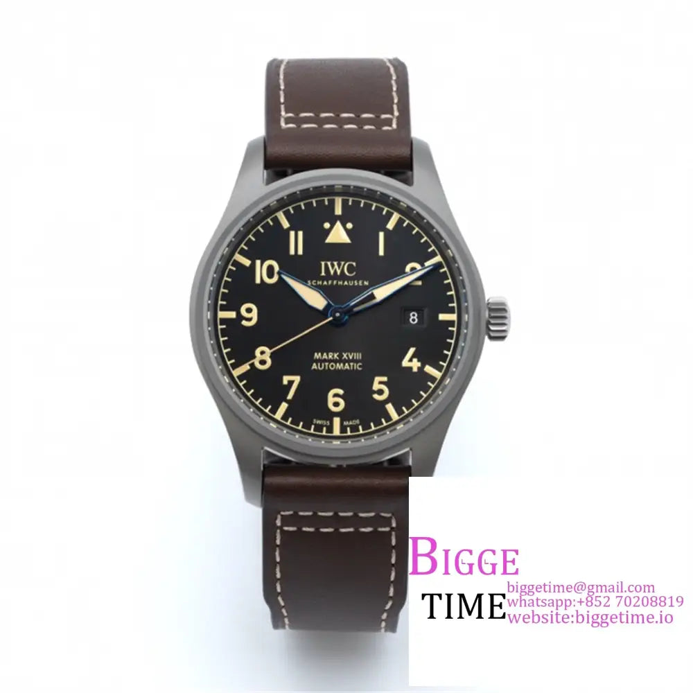 Iwc Pilot Mark Xviii 40Mm Iw327006 Titanium Black Dial Brown Leather Strap V7F A2892 Option1 Iwc