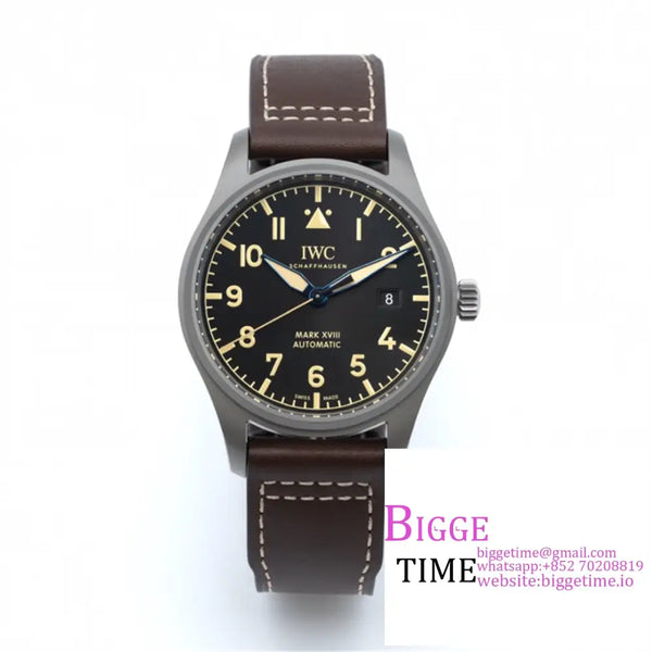 Iwc Pilot Mark Xviii 40Mm Iw327006 Titanium Black Dial Brown Leather Strap V7F A2892 Option1 Iwc