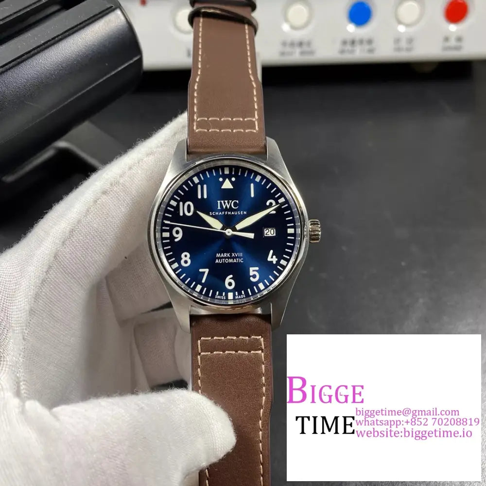 Iwc Pilot Mark Xviii 40Mm Iw327010 Blue Dial Brown Leather Strap V7F A2892 Iwc