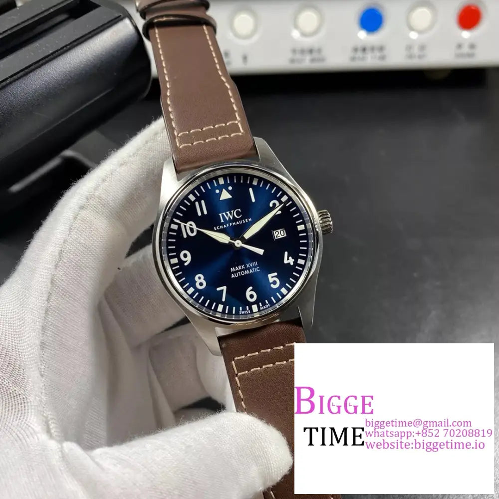 Iwc Pilot Mark Xviii 40Mm Iw327010 Blue Dial Brown Leather Strap V7F A2892 Iwc