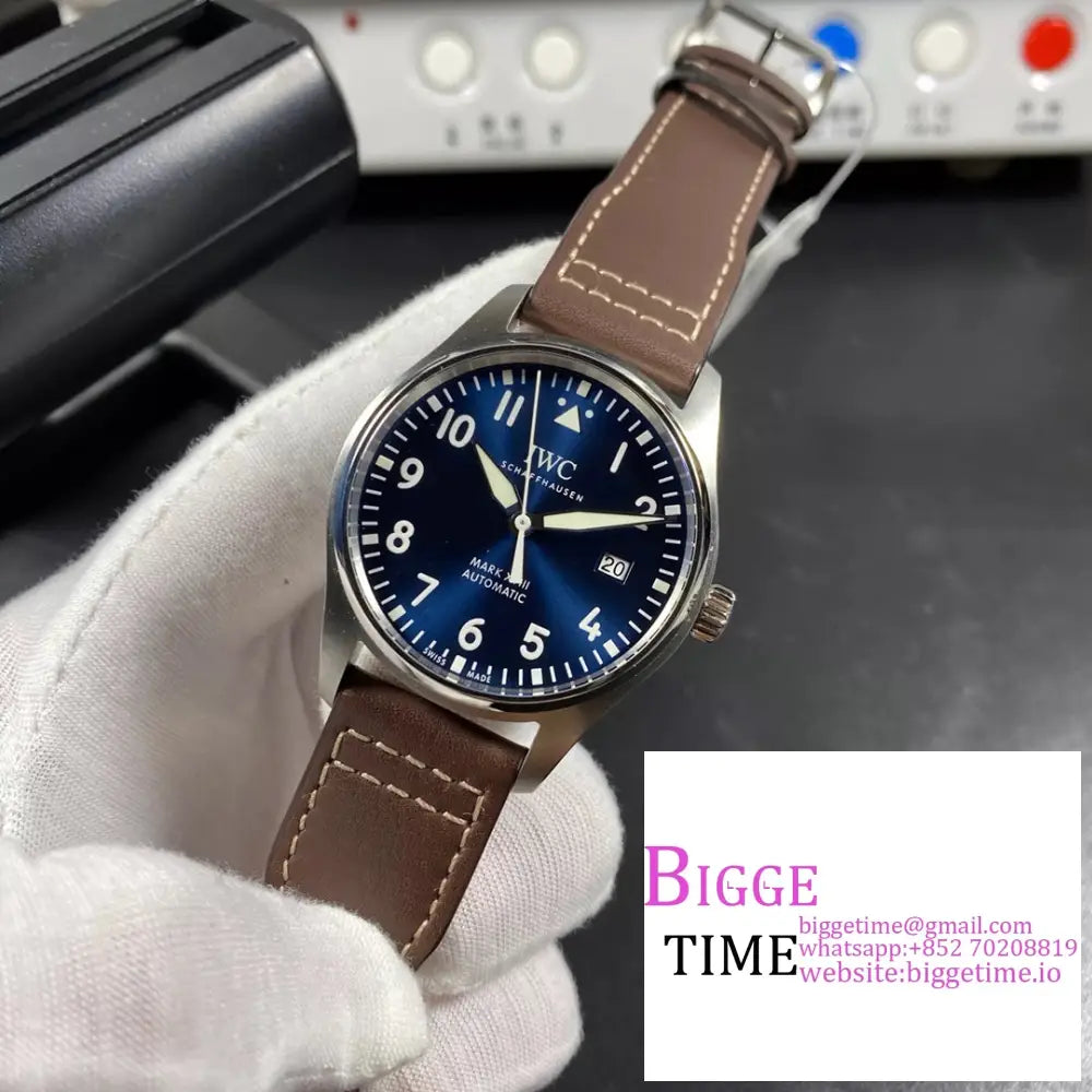 Iwc Pilot Mark Xviii 40Mm Iw327010 Blue Dial Brown Leather Strap V7F A2892 Iwc