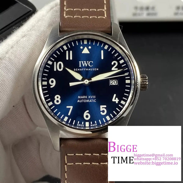 Iwc Pilot Mark Xviii 40Mm Iw327010 Blue Dial Brown Leather Strap V7F A2892 Option1 Iwc