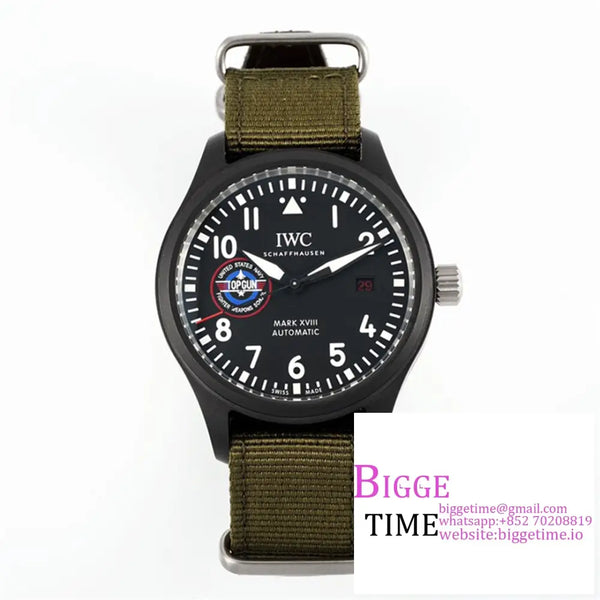 Iwc Pilot Mark Xviii Topgun 41Mm Iw324712 Black Dial Green Nylon Strap Zf A32111 Option1 Iwc