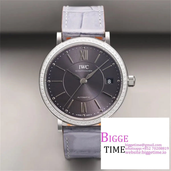 Iwc Portofino 37Mm Ladies Diamond Bezel Grey Dial Leather Strap V7F A2892 Option1 Iwc