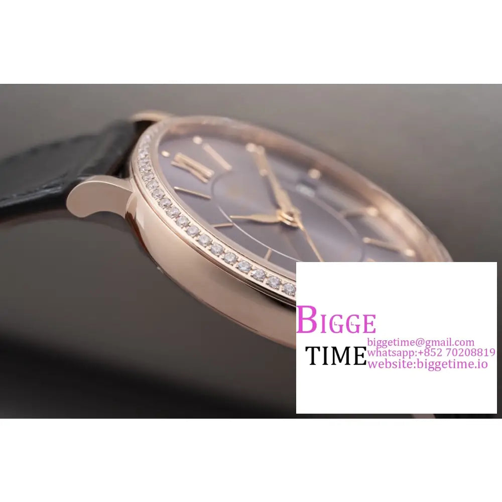 Iwc Portofino 37Mm Ladies Diamond Bezel Rg Grey Dial Black Leather Strap V7F A2892 Iwc