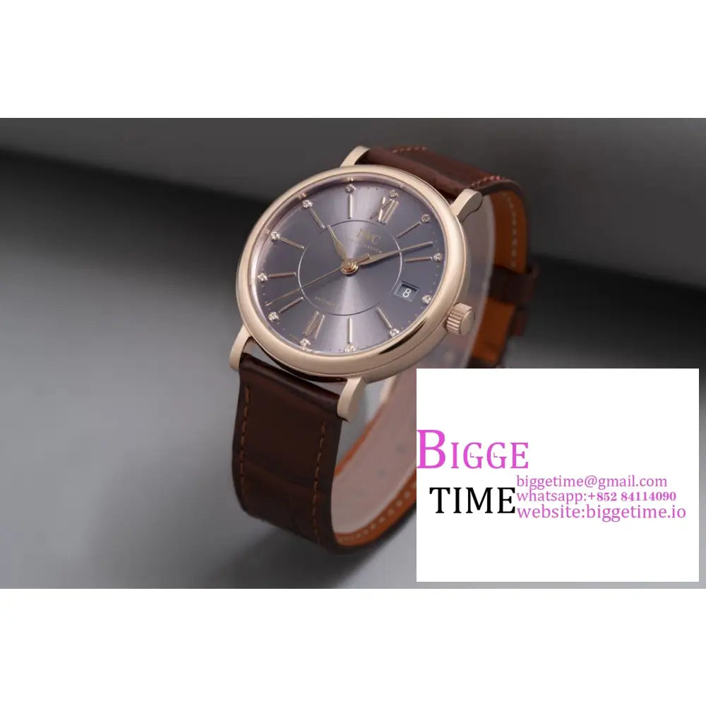 Iwc Portofino 37Mm Ladies Rg Grey Dial Leather Strap V7F A2892 Iwc