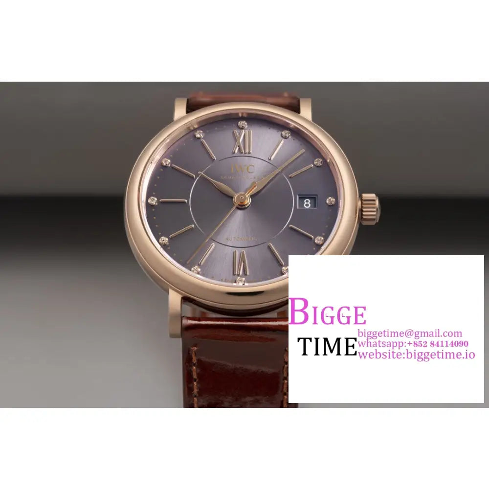 Iwc Portofino 37Mm Ladies Rg Grey Dial Leather Strap V7F A2892 Iwc