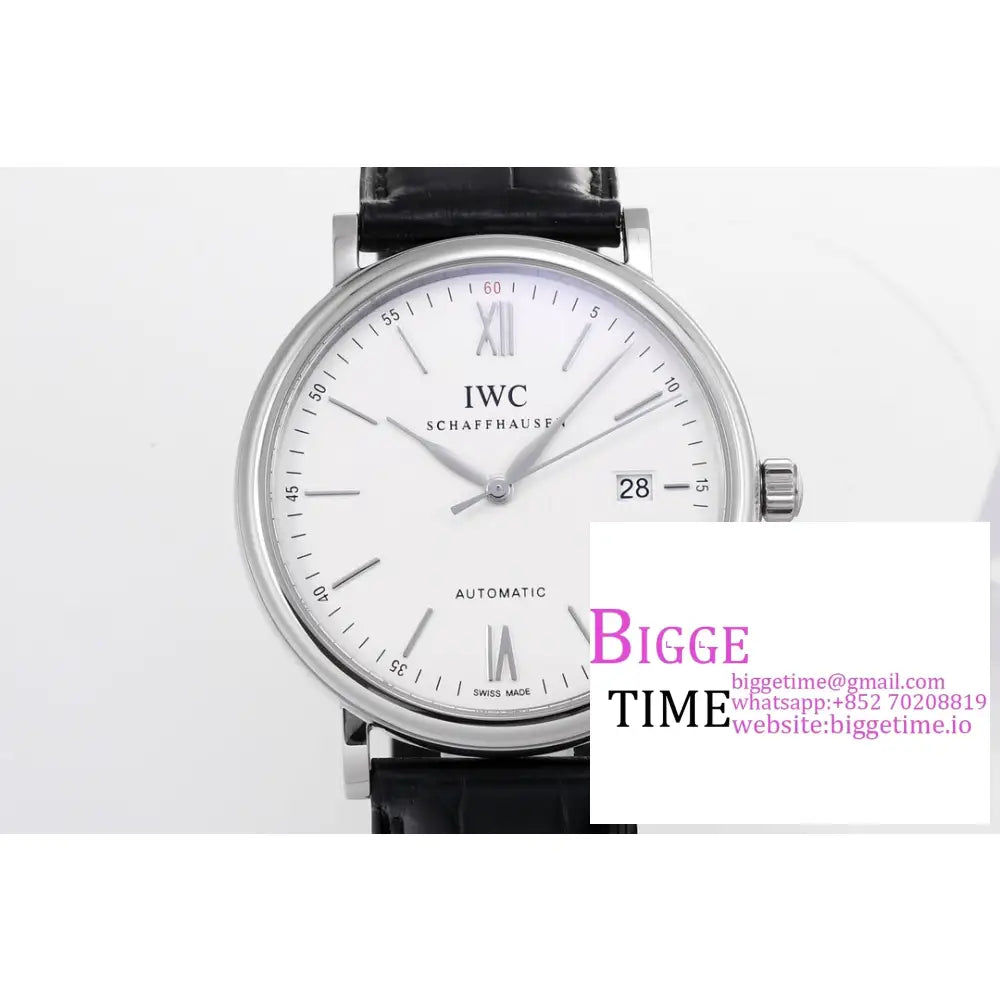 Iwc Portofino 40Mm Iw356501 White Dial Black Leather Strap V7F A2892 Iwc