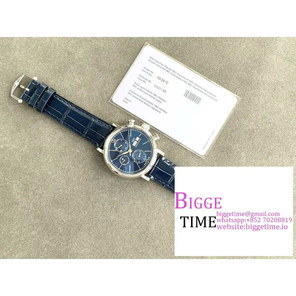 Iwc Portofino Chrono 42Mm Iw391019 Blue Dial Black Leather Strap Twf A7750 Iwc