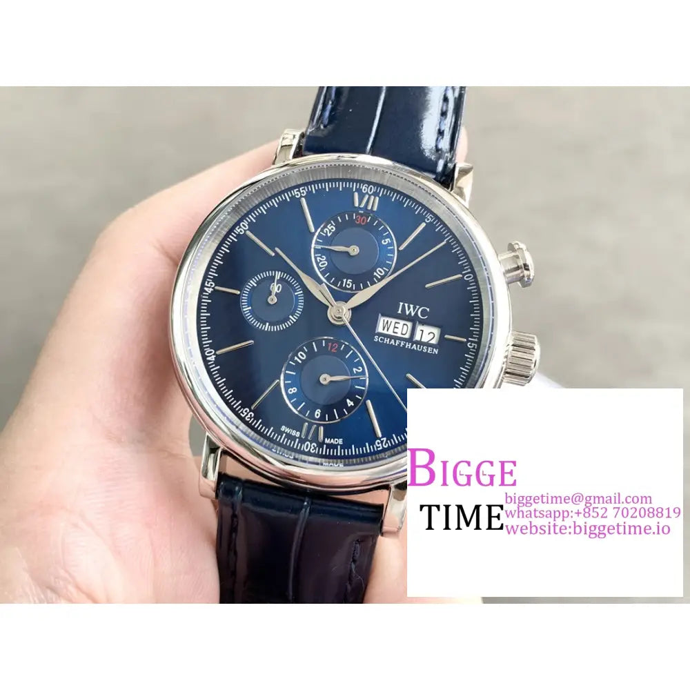 Iwc Portofino Chrono 42Mm Iw391019 Blue Dial Black Leather Strap Twf A7750 Iwc