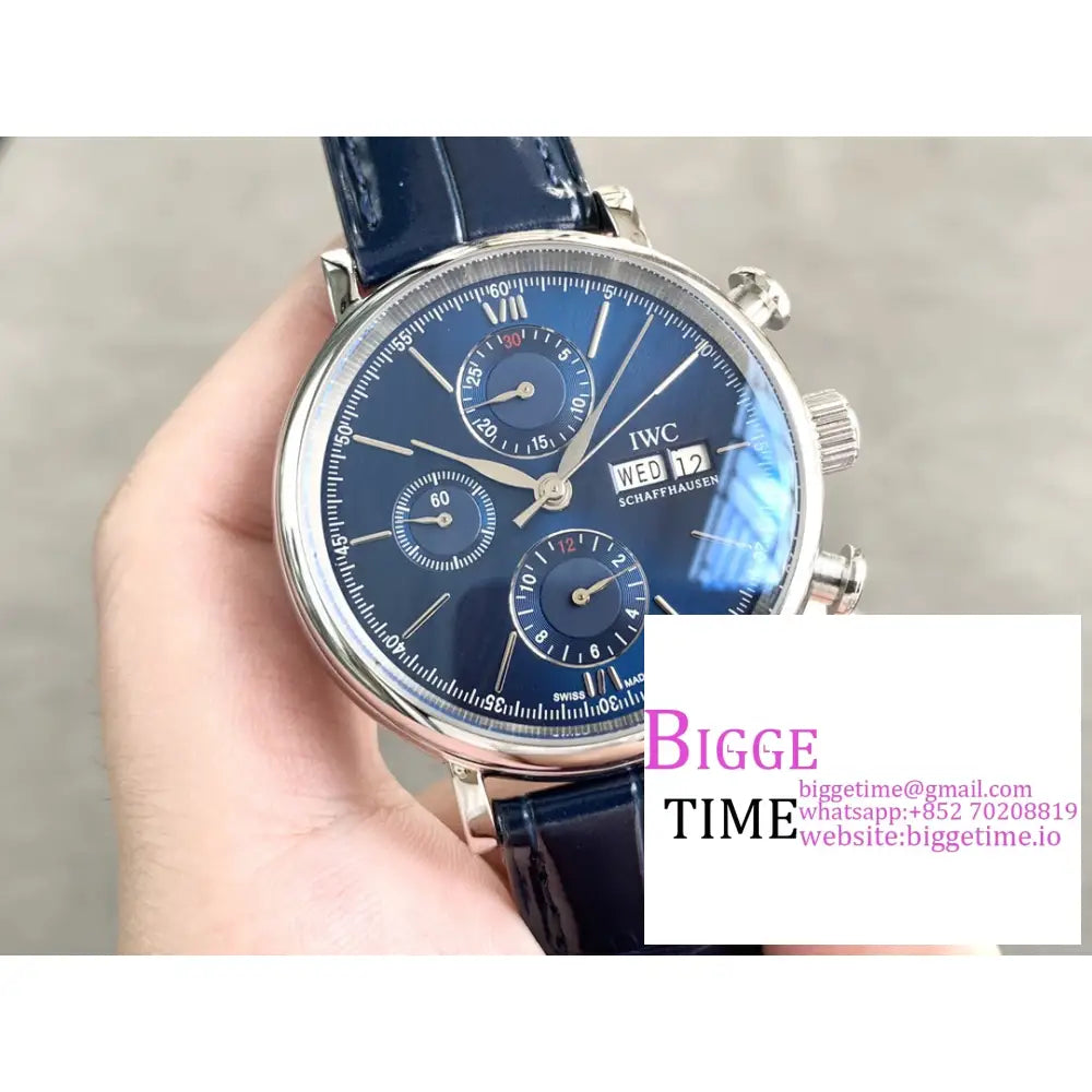 Iwc Portofino Chrono 42Mm Iw391019 Blue Dial Black Leather Strap Twf A7750 Iwc