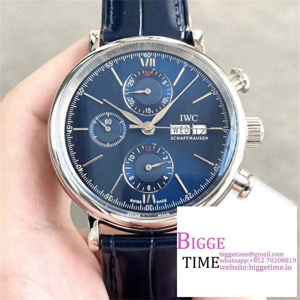 Iwc Portofino Chrono 42Mm Iw391019 Blue Dial Black Leather Strap Twf A7750 Option1 Iwc