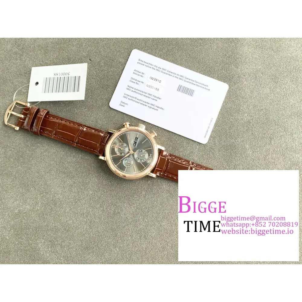 Iwc Portofino Chrono 42Mm Iw391021 Rg Grey Dial Brown Leather Strap Twf A7750 Iwc