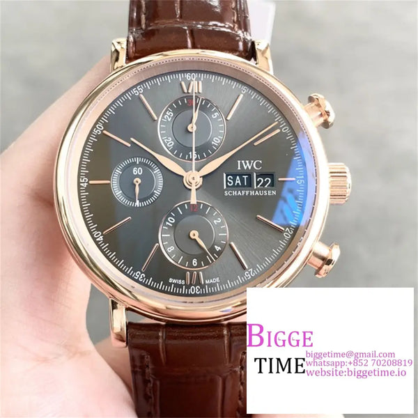 Iwc Portofino Chrono 42Mm Iw391021 Rg Grey Dial Brown Leather Strap Twf A7750 Option1 Iwc