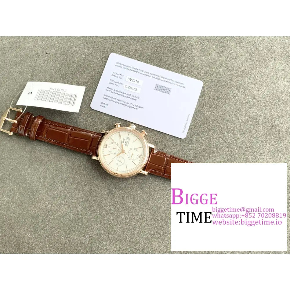 Iwc Portofino Chrono 42Mm Iw391025 Rg White Dial Brown Leather Strap Twf A7750 Iwc