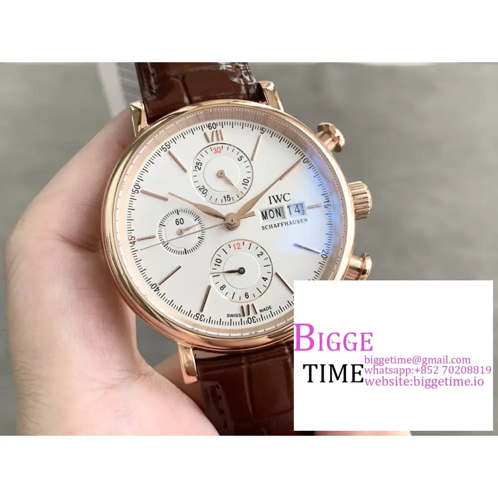 Iwc Portofino Chrono 42Mm Iw391025 Rg White Dial Brown Leather Strap Twf A7750 Iwc