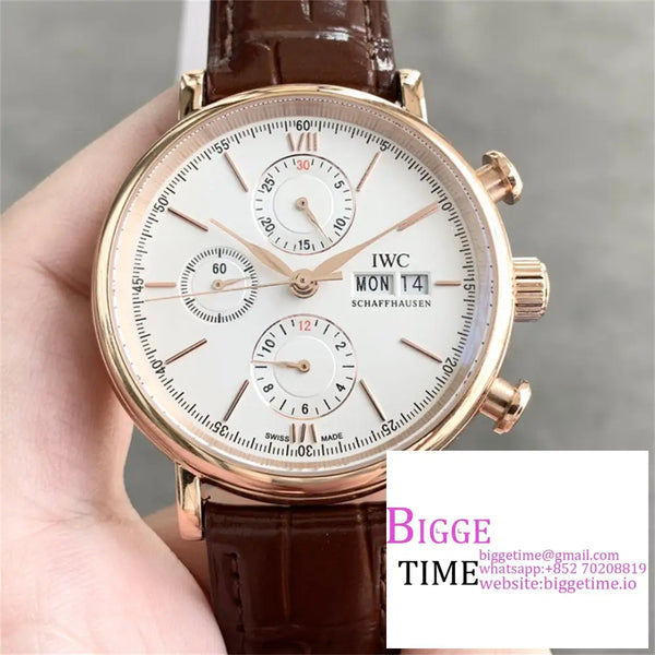 Iwc Portofino Chrono 42Mm Iw391025 Rg White Dial Brown Leather Strap Twf A7750 Option1 Iwc