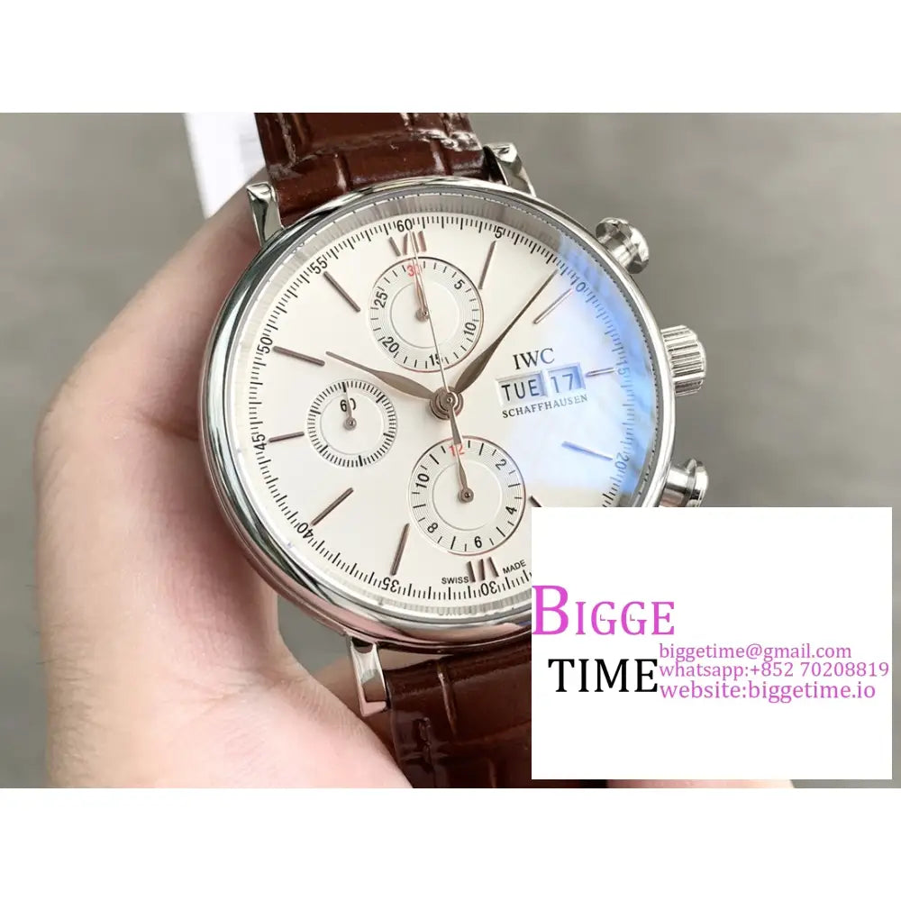 Iwc Portofino Chrono 42Mm Iw391031 White Dial Brown Leather Strap Twf A7750 Iwc