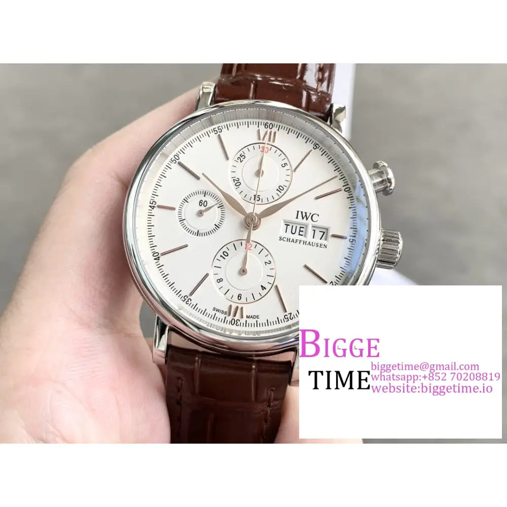 Iwc Portofino Chrono 42Mm Iw391031 White Dial Brown Leather Strap Twf A7750 Iwc