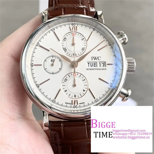 Iwc Portofino Chrono 42Mm Iw391031 White Dial Brown Leather Strap Twf A7750 Option1 Iwc