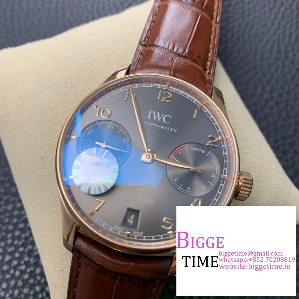 Iwc Portugieser 42Mm Iw500702 Rg Grey Dial Brown Leather Strap Zf A51011 Iwc