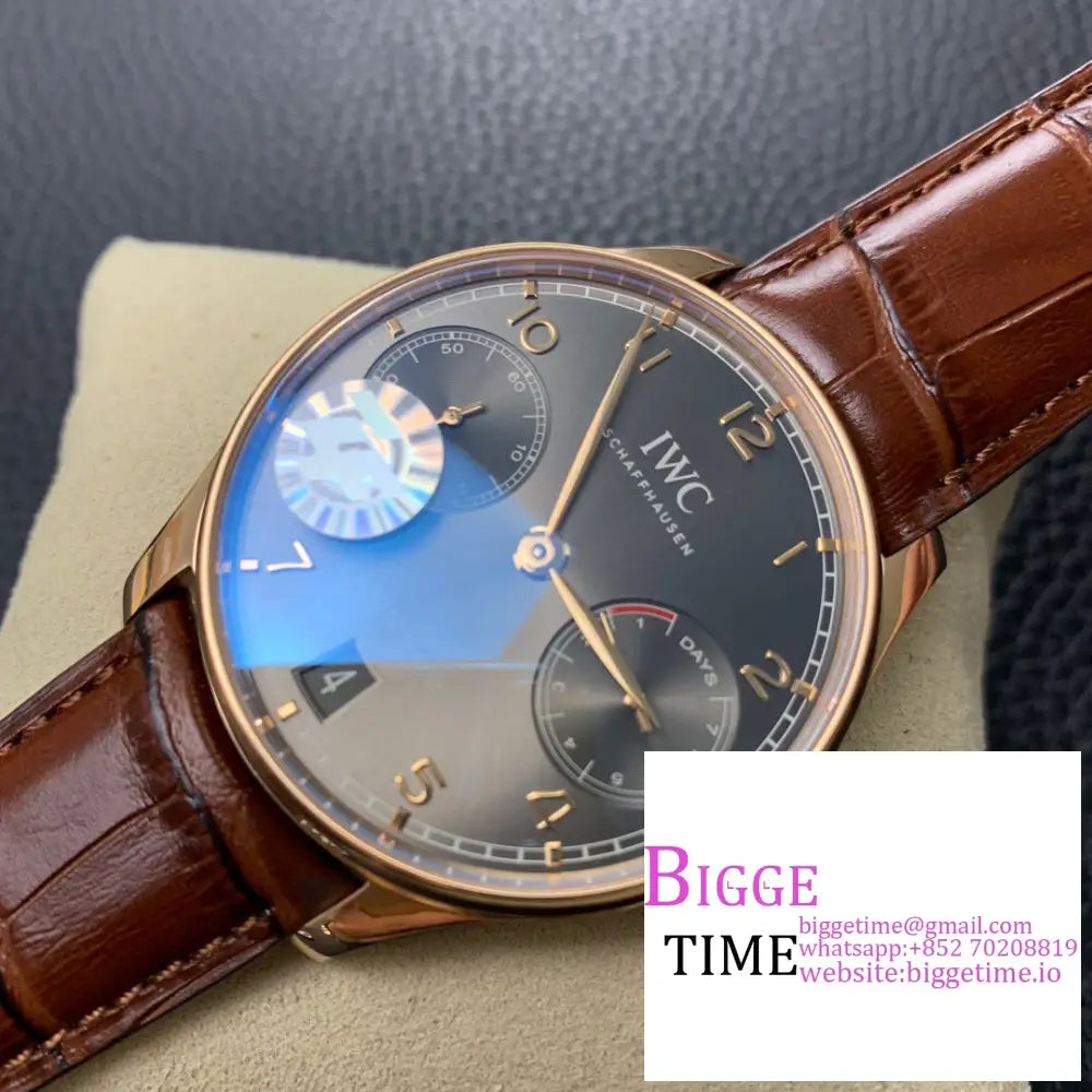 Iwc Portugieser 42Mm Iw500702 Rg Grey Dial Brown Leather Strap Zf A51011 Iwc