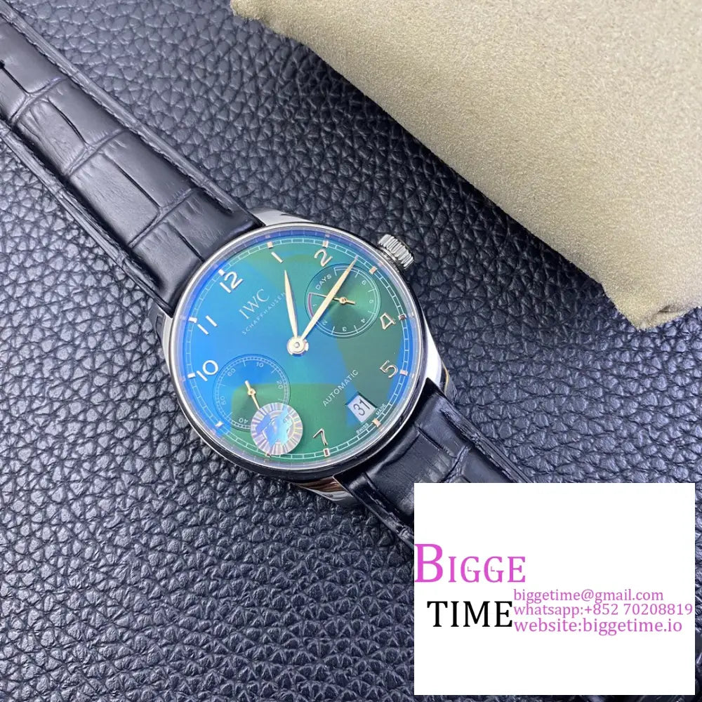 Iwc Portugieser 42Mm Iw500708 Green Dial Black Leather Strap Zf A51011 Iwc