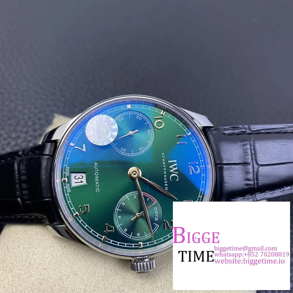 Iwc Portugieser 42Mm Iw500708 Green Dial Black Leather Strap Zf A51011 Iwc