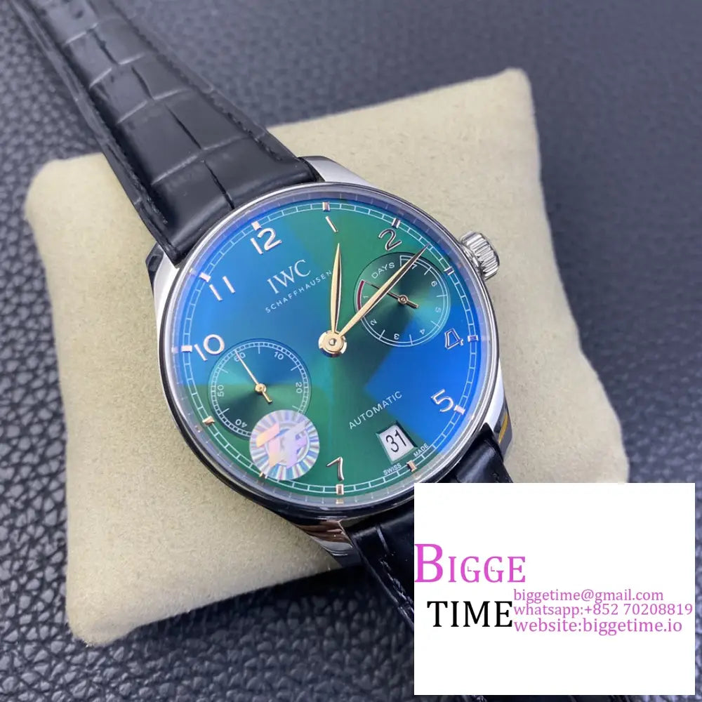 Iwc Portugieser 42Mm Iw500708 Green Dial Black Leather Strap Zf A51011 Iwc