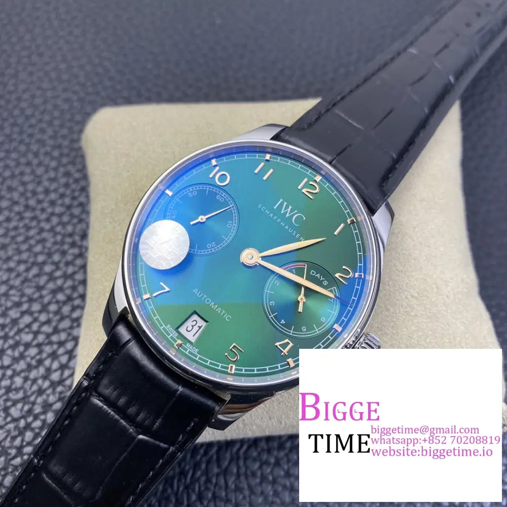 Iwc Portugieser 42Mm Iw500708 Green Dial Black Leather Strap Zf A51011 Iwc