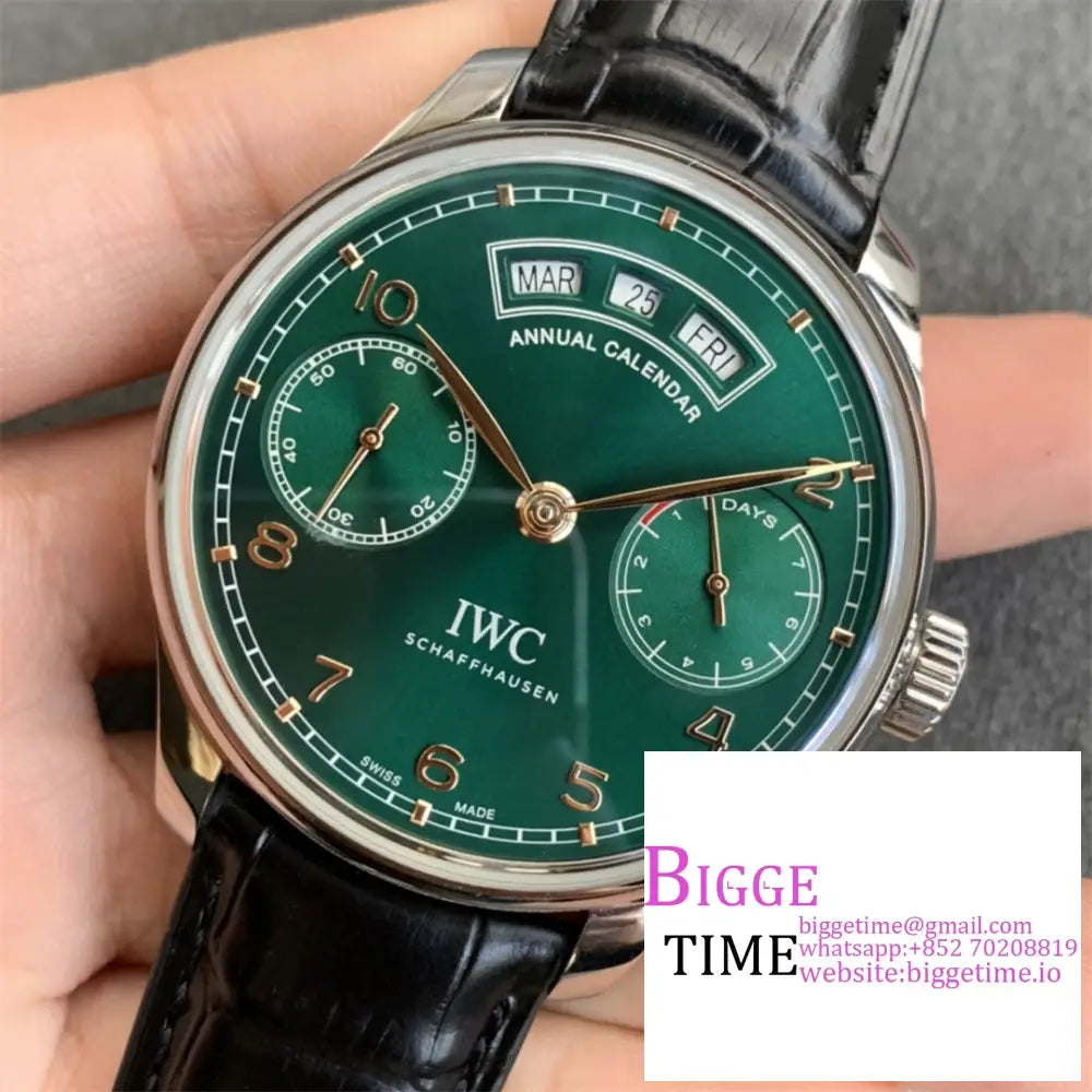 Iwc Portugieser 44Mm Iw503510 Green Dial Black Leather Strap Zf A52850 Iwc