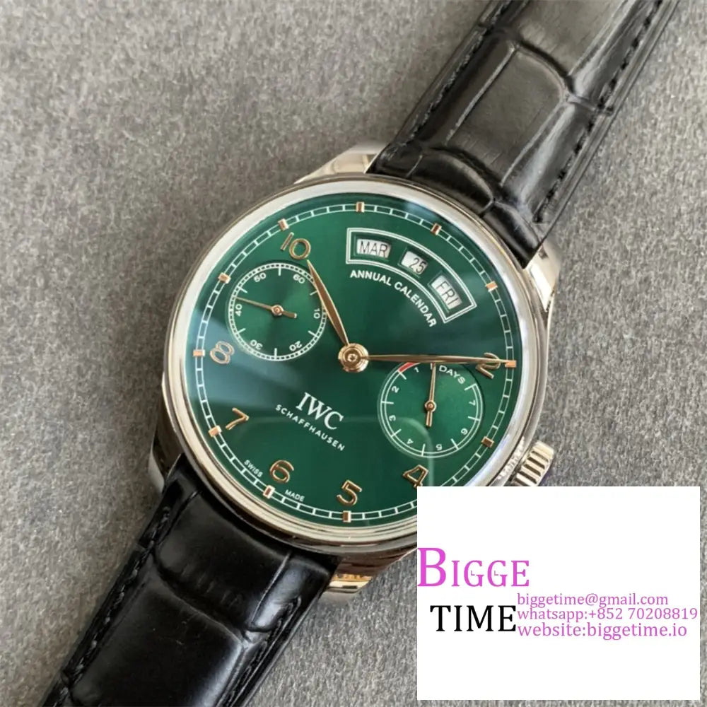 Iwc Portugieser 44Mm Iw503510 Green Dial Black Leather Strap Zf A52850 Iwc