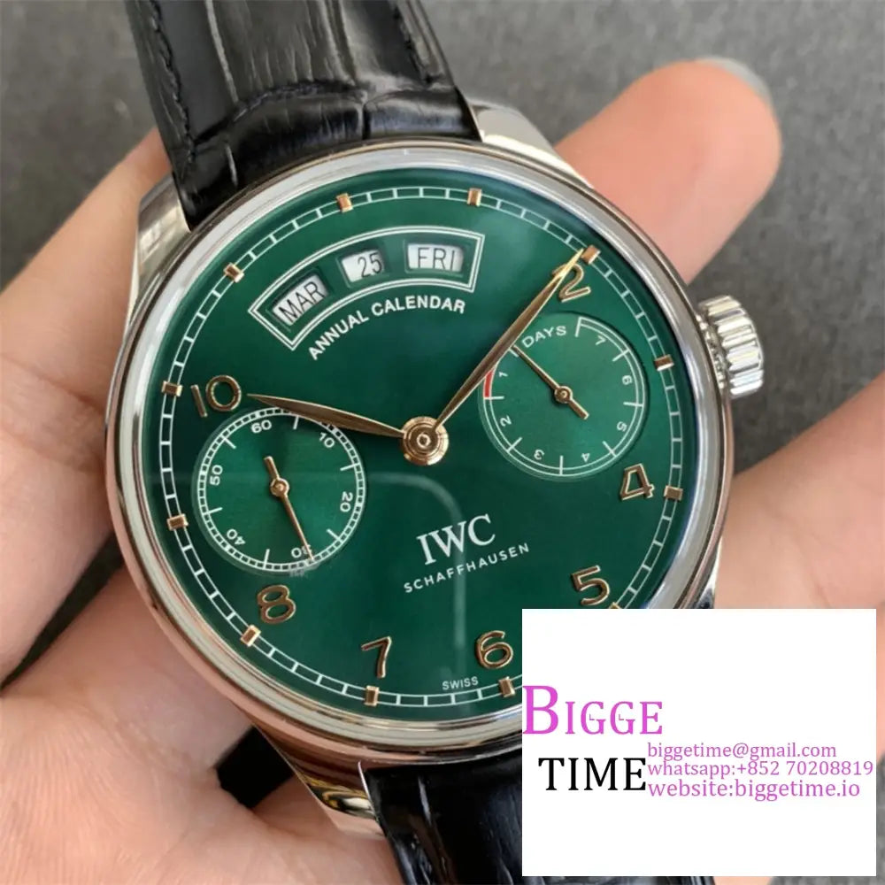 Iwc Portugieser 44Mm Iw503510 Green Dial Black Leather Strap Zf A52850 Iwc