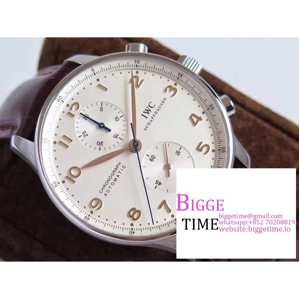 Iwc Portugieser Chrono 41Mm Iw371445 White Dial Brown Leather Strap Zf A7750 Iwc