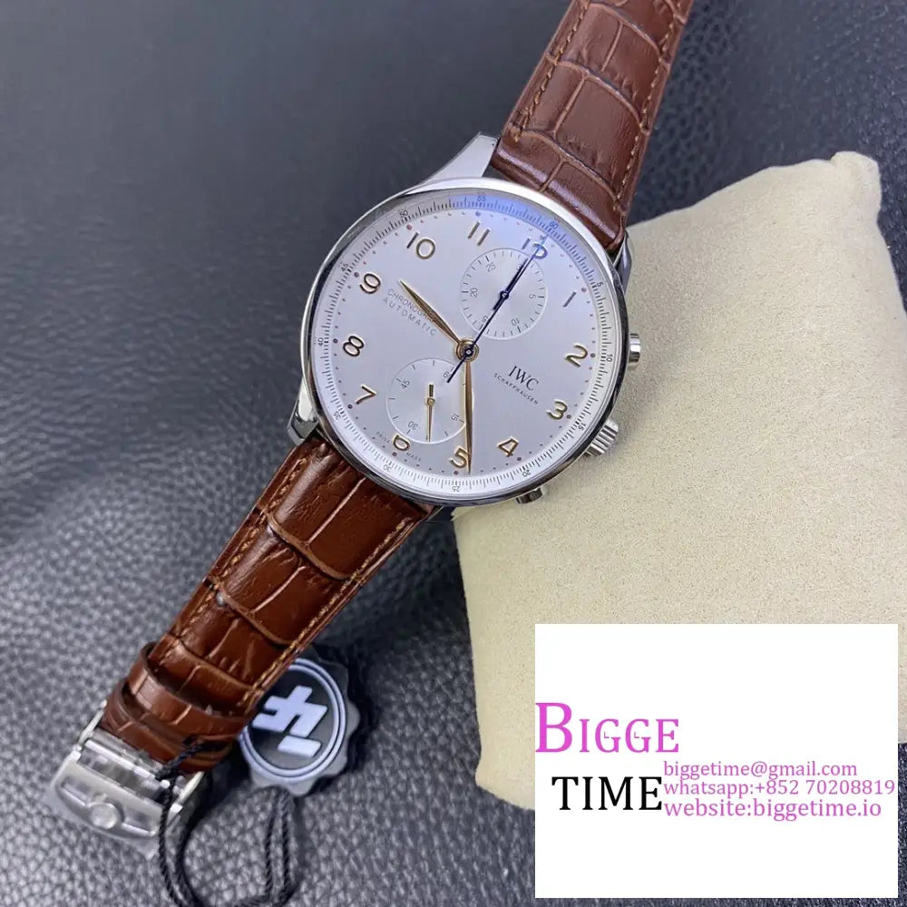 Iwc Portugieser Chrono 41Mm Iw371445 White Dial Brown Leather Strap Zf A7750 Iwc