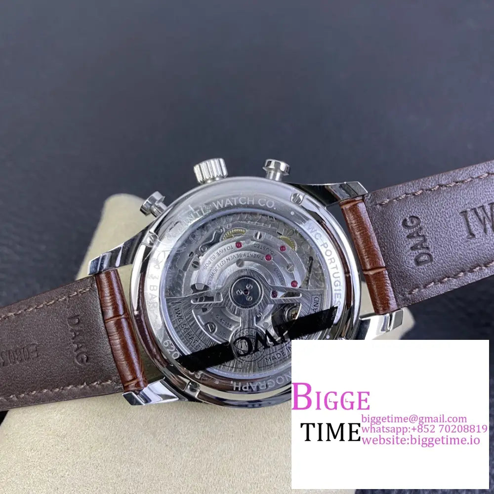 Iwc Portugieser Chrono 41Mm Iw371445 White Dial Brown Leather Strap Zf A7750 Iwc