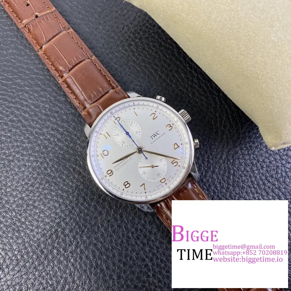 Iwc Portugieser Chrono 41Mm Iw371445 White Dial Brown Leather Strap Zf A7750 Iwc