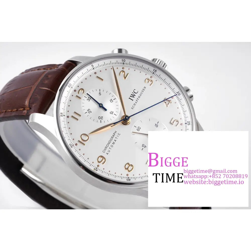 Iwc Portugieser Chrono 41Mm Iw371445 White Dial Brown Leather Strap Zf A7750 Iwc