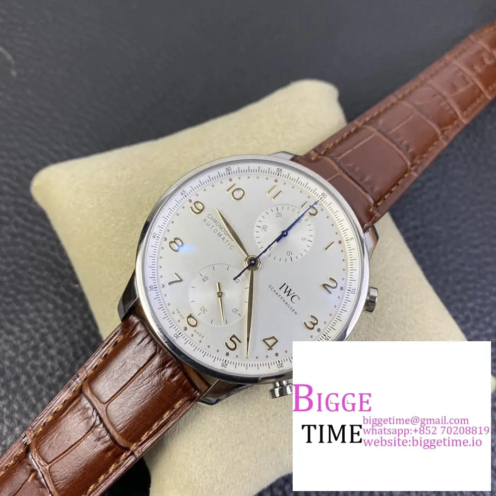 Iwc Portugieser Chrono 41Mm Iw371445 White Dial Brown Leather Strap Zf A7750 Iwc