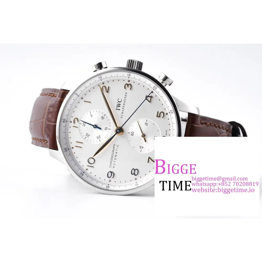 Iwc Portugieser Chrono 41Mm Iw371445 White Dial Brown Leather Strap Zf A7750 Iwc