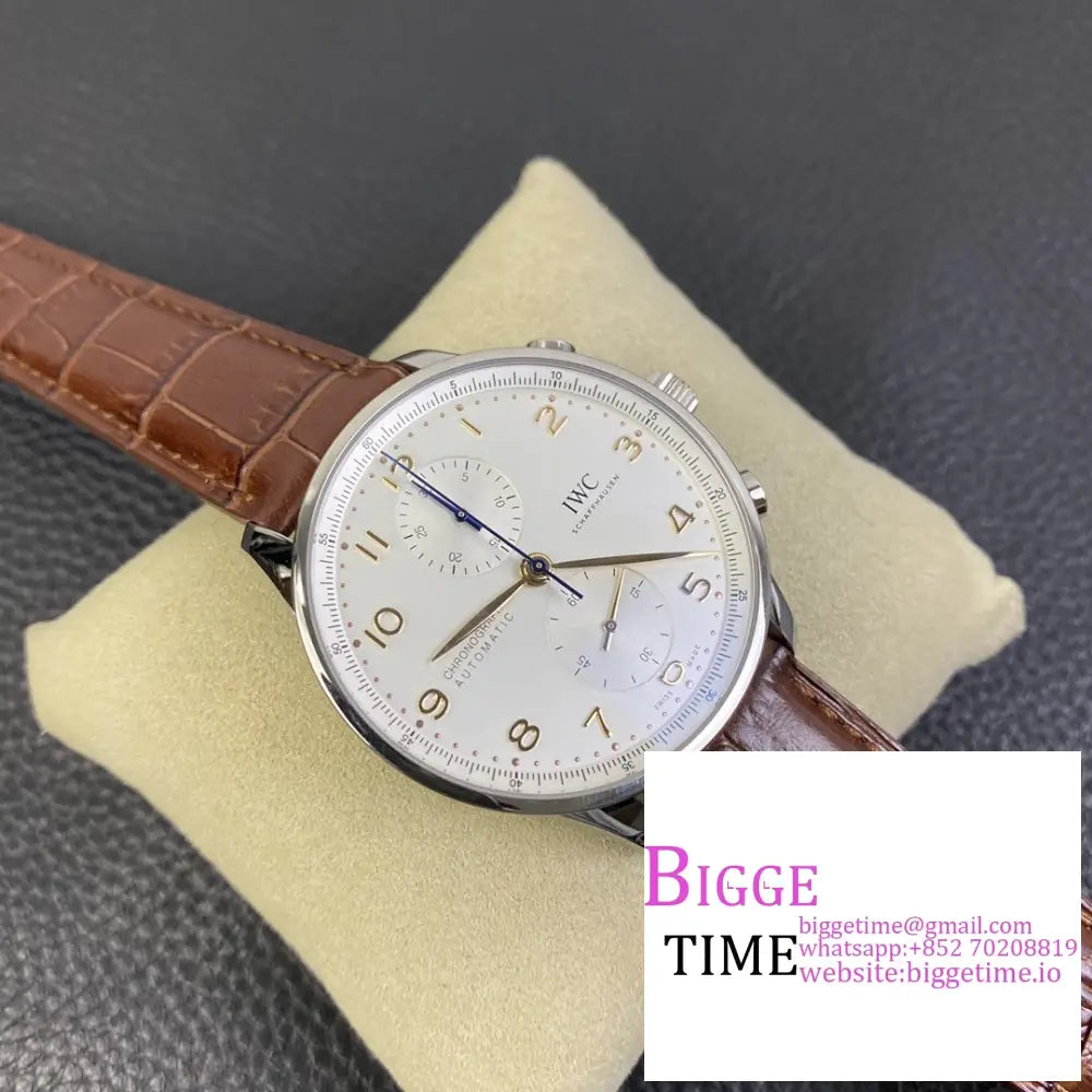 Iwc Portugieser Chrono 41Mm Iw371445 White Dial Brown Leather Strap Zf A7750 Iwc