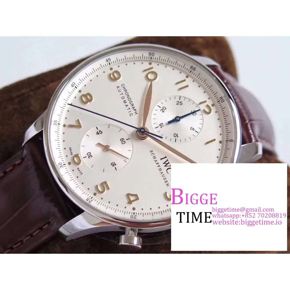 Iwc Portugieser Chrono 41Mm Iw371445 White Dial Brown Leather Strap Zf A7750 Iwc