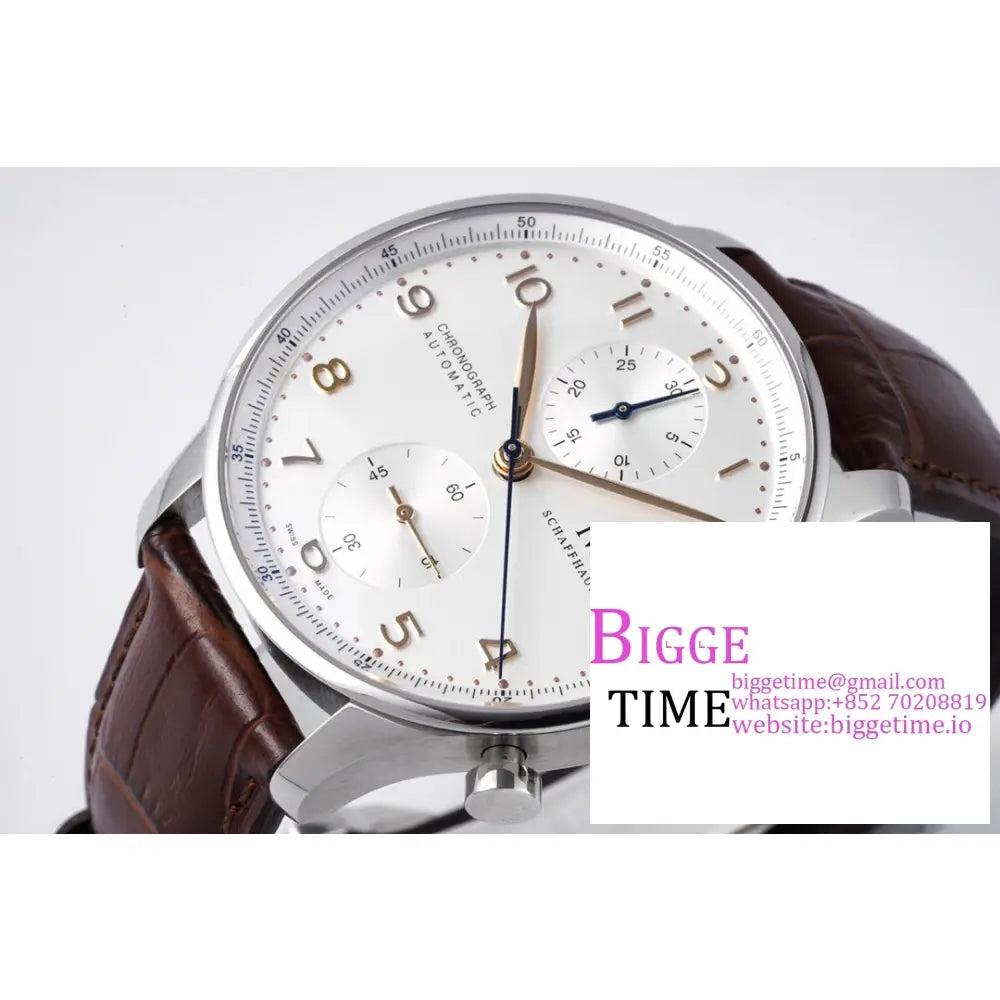 Iwc Portugieser Chrono 41Mm Iw371445 White Dial Brown Leather Strap Zf A7750 Iwc