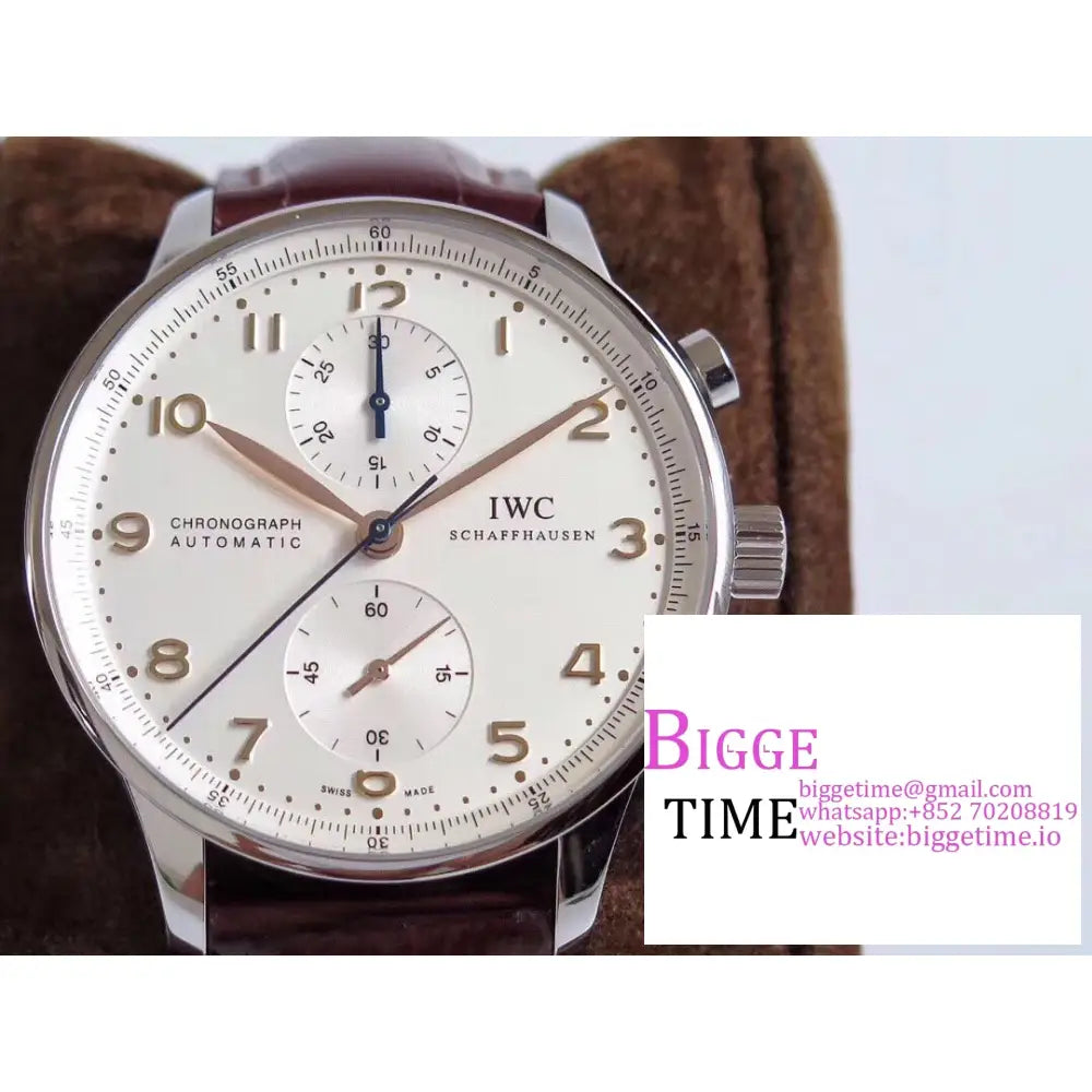 Iwc Portugieser Chrono 41Mm Iw371445 White Dial Brown Leather Strap Zf A7750 Iwc