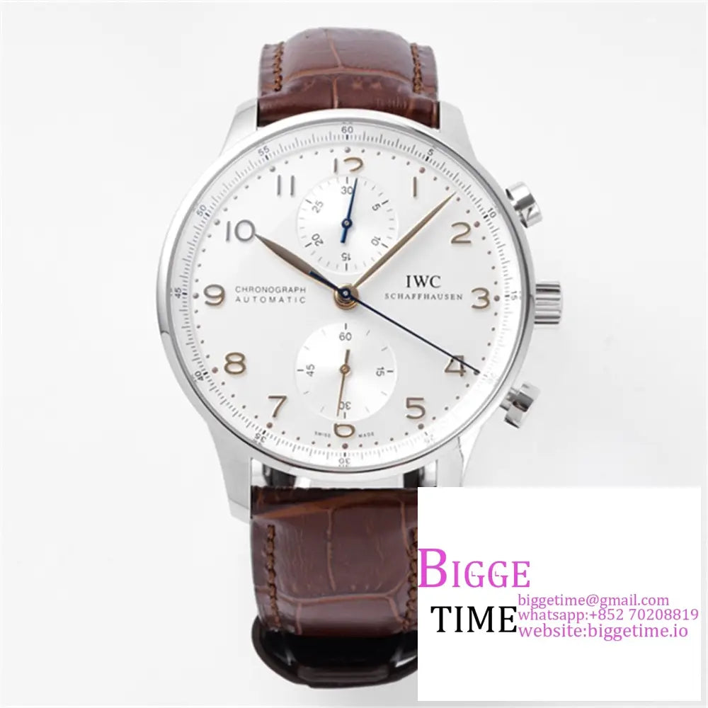 Iwc Portugieser Chrono 41Mm Iw371445 White Dial Brown Leather Strap Zf A7750 Option1 Iwc