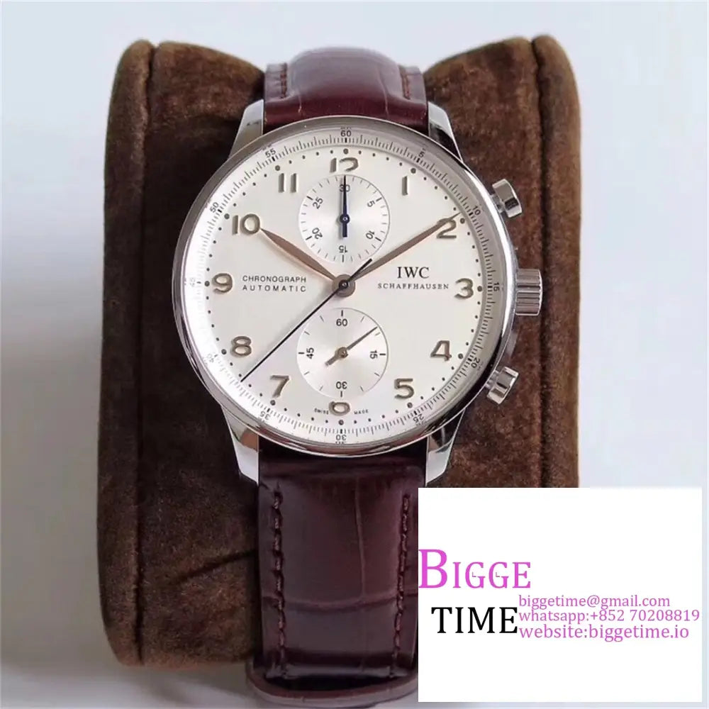 Iwc Portugieser Chrono 41Mm Iw371445 White Dial Brown Leather Strap Zf A7750 Option1 Iwc