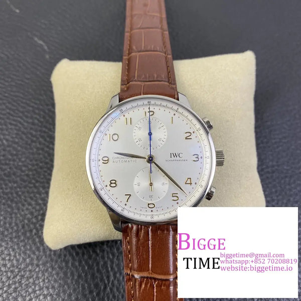 Iwc Portugieser Chrono 41Mm Iw371445 White Dial Brown Leather Strap Zf A7750 Option1 Iwc