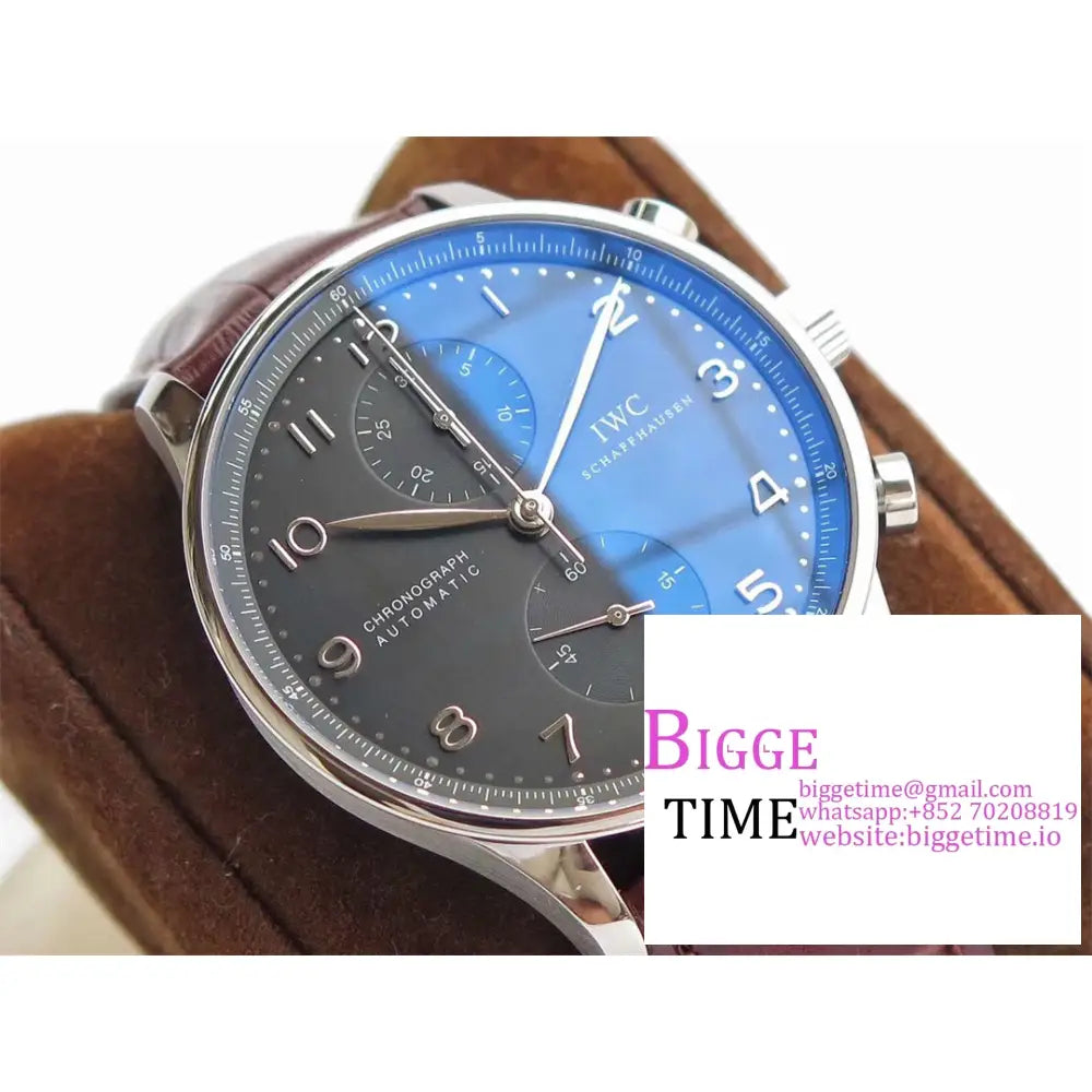 Iwc Portugieser Chrono 41Mm Iw371447 Grey Dial Brown Leather Strap Zf A7750 Iwc