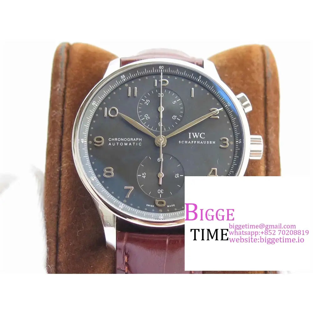 Iwc Portugieser Chrono 41Mm Iw371447 Grey Dial Brown Leather Strap Zf A7750 Iwc